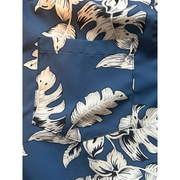 SHEIN Men’s Tropical Hawaiian Shirt Blue White Floral Palm Leaf Short Sleeve L - Picture 5 of 5